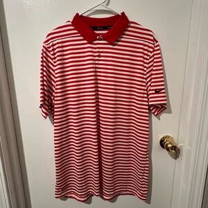 Nike Red and White Striped Dri-Fit Polo Shirt